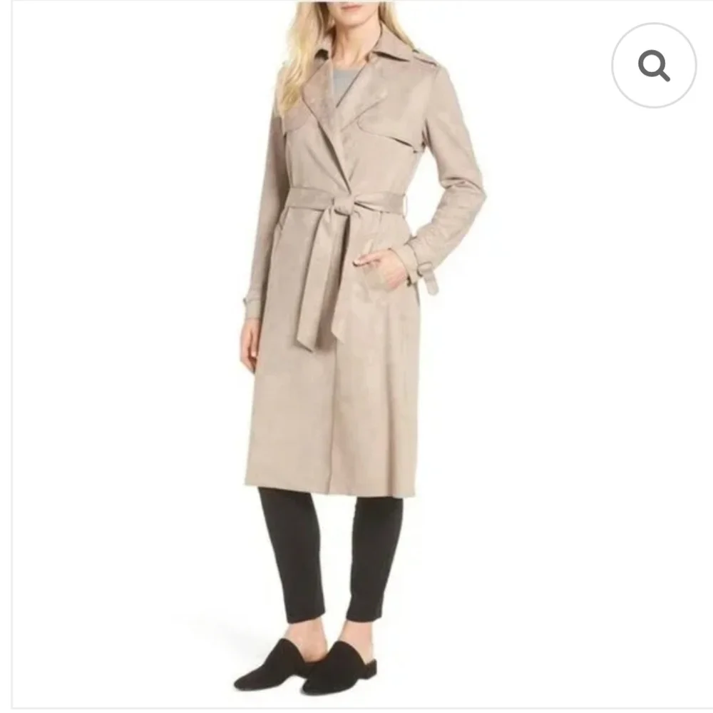 T Tahari Plus Size Mel Faux Suede Classic Trench Coat Light Taupe - Picture 2 of 15